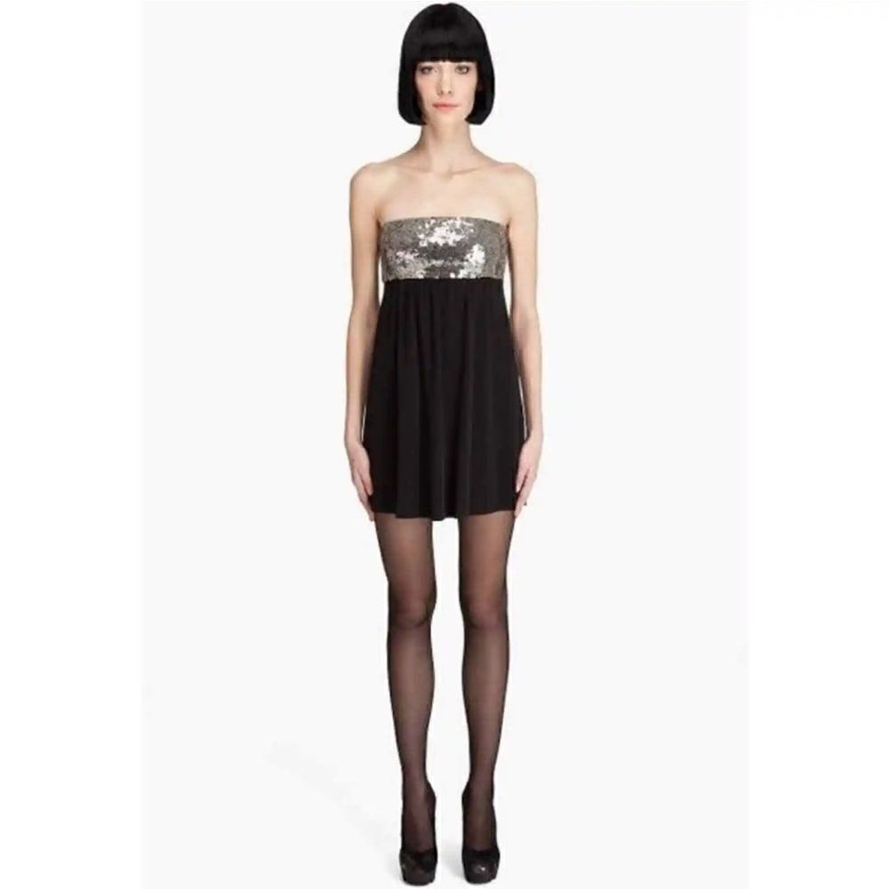 Theory Lensley Black Silver Sequin Strapless Mini Dress - Size 2